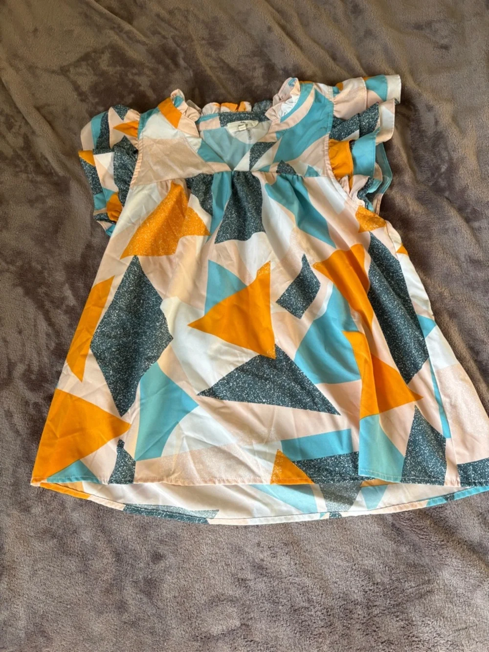 Entro Spring Abstract Geometric Spring Blouse Top Yellow & Blue - Picture 2 of 5